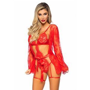 Leg Avenue - Blonde Bodystocking med Kimono-Rød-L