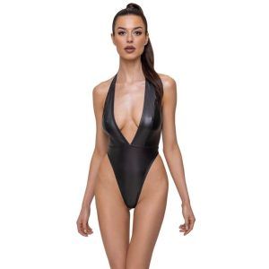 Cottelli - XL - Matlook Bodystocking med Dyb V-udskæring