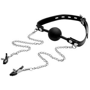 Silicone Ball Gag with Nipple Clamps