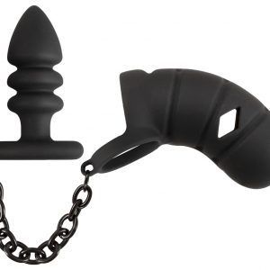 Cock cage with butt plug