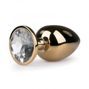 Guld Anal Plug med Klar Diamant - Large