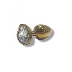 Guld Anal Plug med Klar Hjerteformet Diamant - Small