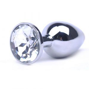 Metal Anal Plug med Klar Diamant - Large