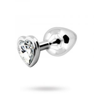 Metal Anal Plug med Klar Hjerteformet Diamant - Large