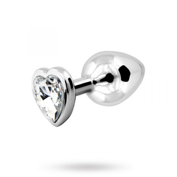 Metal Anal Plug med Klar Hjerteformet Diamant - Large