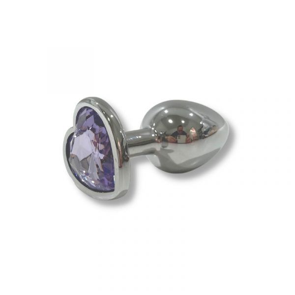 Metal Anal Plug med Lilla Hjerteformet Diamant - Medium