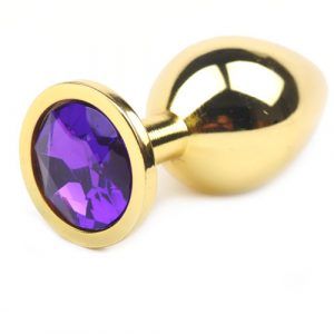 Guld Anal Plug med Lilla Diamant - Large - Large